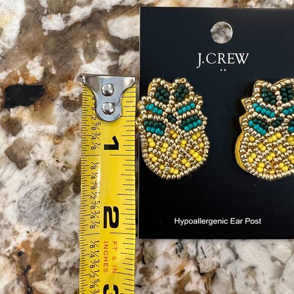 NWT J. Crew Pineapple Glass Seed Beaded Statement Earrings - Picture 6 of 6